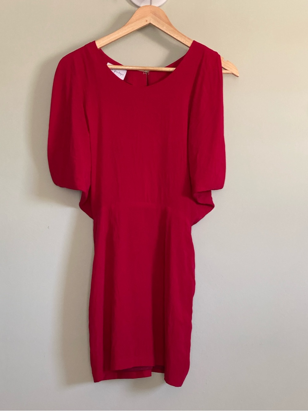 Jennifer Hope Red Flutter Dolman Sleeve Genuine Silk Mini Dress XS NWT